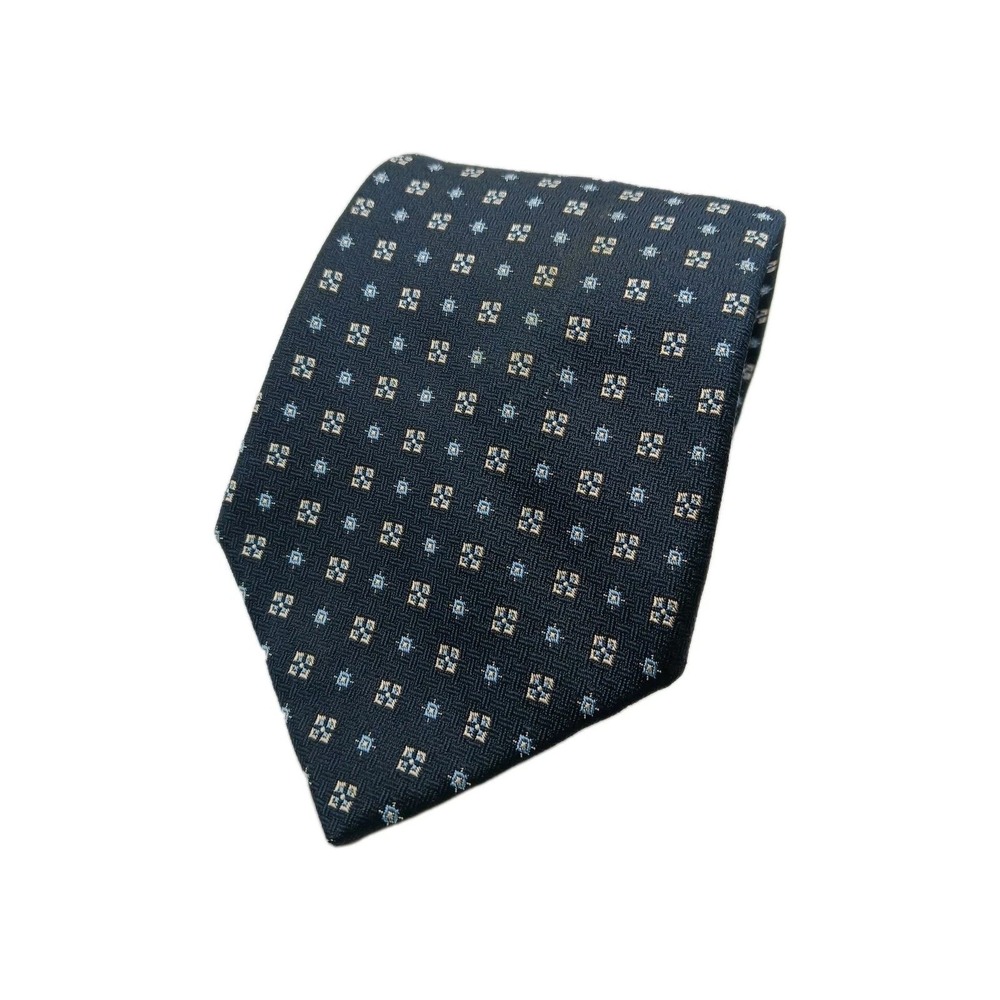 Polo Ralph Lauren Navy Blue Geometric Medallion Silk Tie Hand Made in Italy